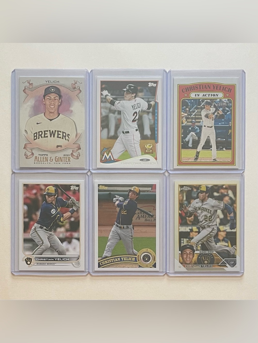 Lot of 6 Christian Yelich Miami Marlins/ Milwaukee Brewers Topps Baseball Cards